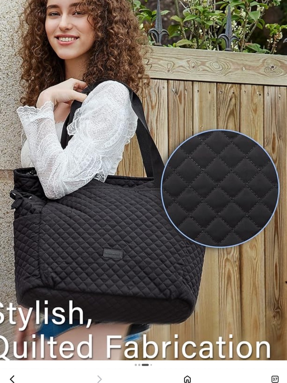 Bagsmart Quilted Black Women's Tote Bag Stylish Everyday Carry NWOT PADDED